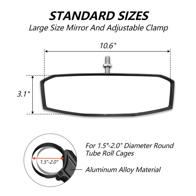 SHEJISI UTV Rearview Mirror for 1.5 "" to 2.0 ""Inch Roll Cage  New RZR Mirrors with Simple Adjustment of Viewing Angle  Compatible with Polaris RZR  Can Am Commanders  Honda Pioneer SXS  Kawasaki Mule - Image 3